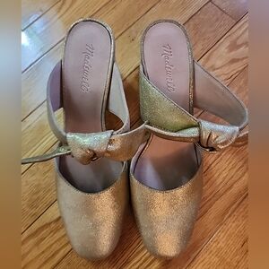 Madewell The Zoe Metallic Gold Block Heel Shoes